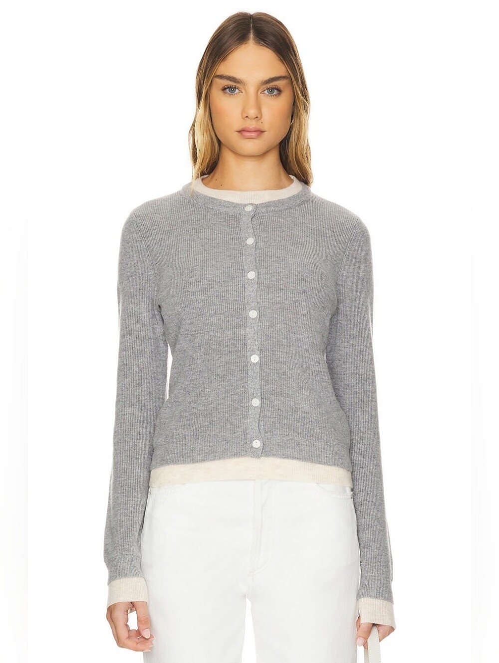 Line & Dot Hutch Double Layer Cardigan in Heather Grey